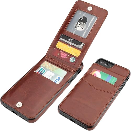 KIHUWEY Funda tipo cartera para iPhone 78 Plus con soporte para tarjeta de crédito, cierre magnético de cuero de primera calidad, resistente funda