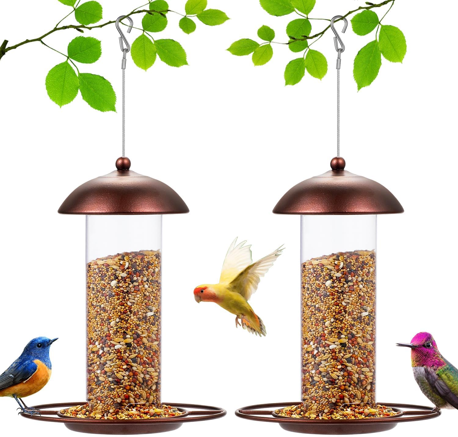 2 paket metal geniş kuş besleyiciler - 1.6 lbs kapasiteli asılı açık kuş besleyici, bahçe bahçesi dekorasyonu için güçlü tel kordon (1)