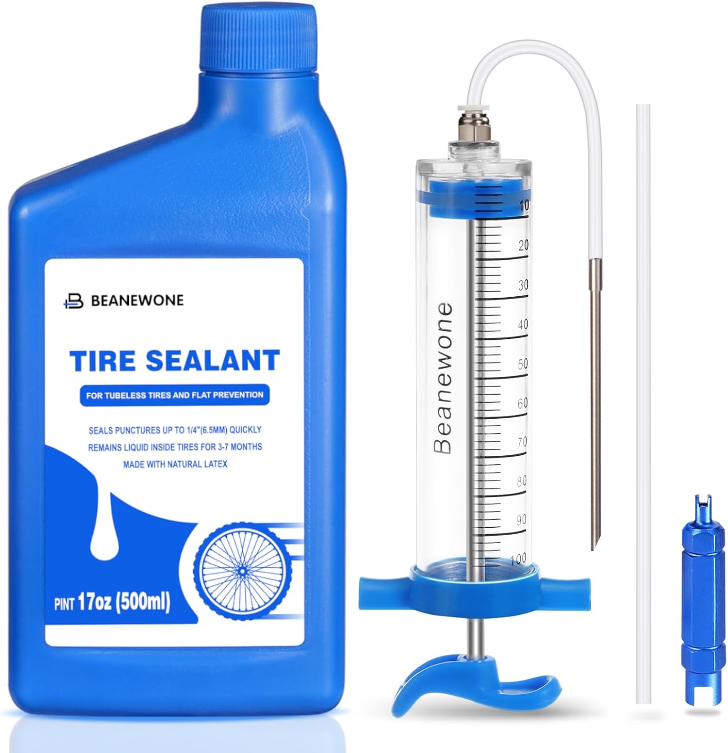Dichtmilch Tubeless, 500ml Tubeless Milch und Tubeless Spritze zur Direkten Injektion von Langanhaltendem Dichtmittel in MTB- und Rennradreifen
