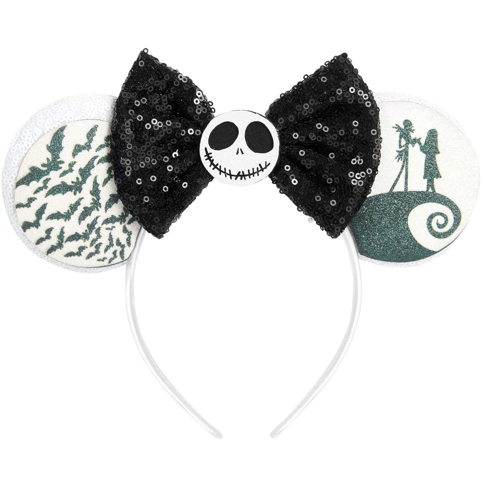 LYLIN Halloween Mouse Ears Headband, Sequin Mouse Ears with Bow for Women Girls Boys, Sparkle Ears Hair Accessories for Halloween Trips Party Themed Events Costume Cosplay Decoration(Ghost Bat)