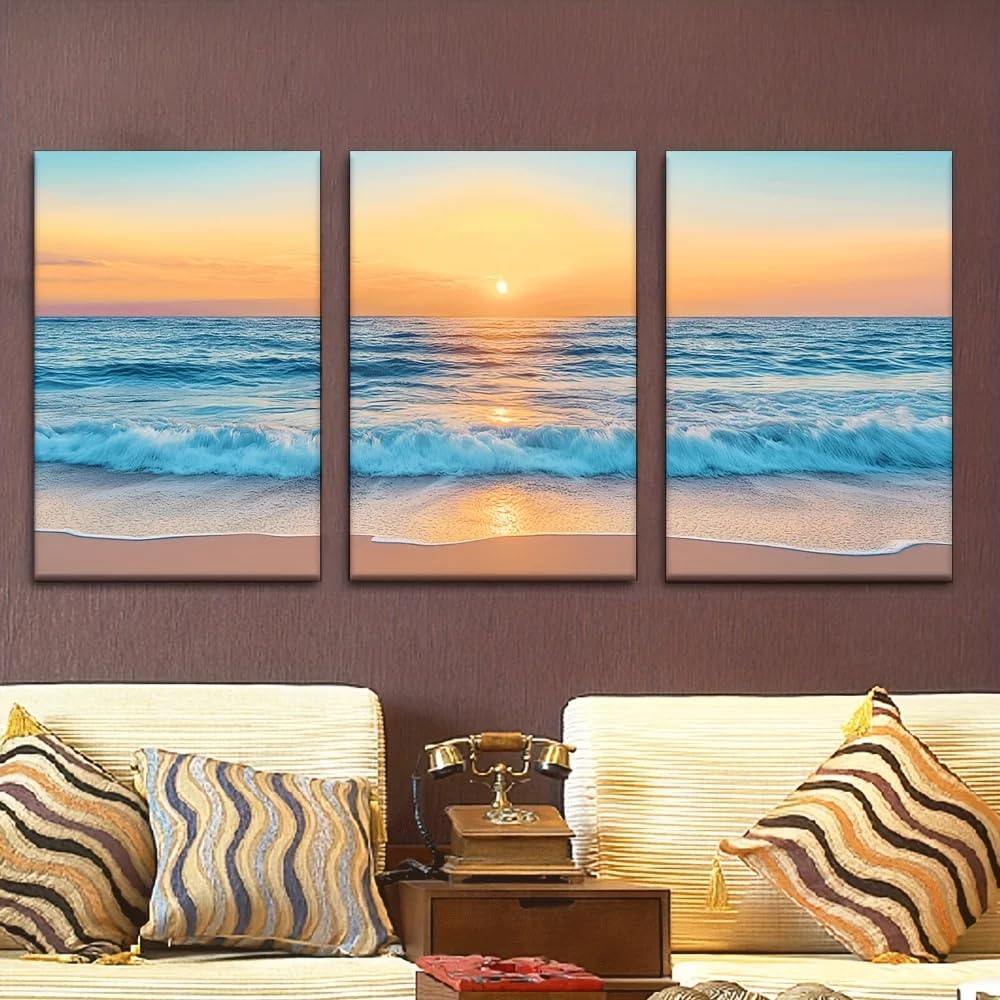 LTjiajuypd Leinwandbild „Wunderschöne Sonnenaufgangslandschaft am Meer“, Künstlerzimmer, Bibliothek, Büro, Café, Schlafzimmer (60 x 90 cm – 3-teilig)