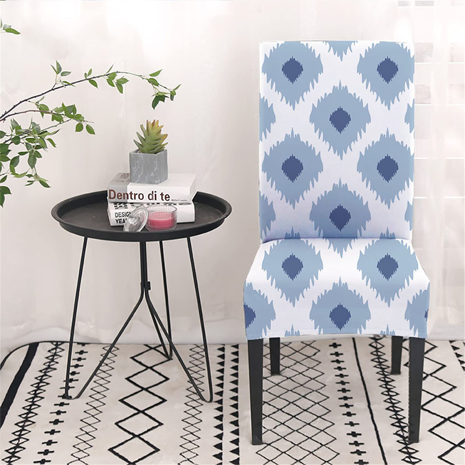 Housse de Chaise Extensible, Treer Géométrie Imprimé Couverture de Chaise Housse de Salle à Manger pour Banquet Hotel Mariage Décor- Haut Dossier Stretch Universel (Bleu Clair,10 pièces)
