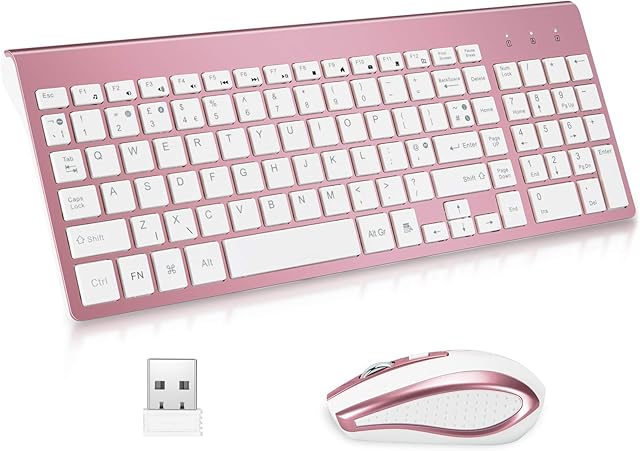 Wireless Keyboard and Mouse Combo, 2.4G Compatible with MAC PC Laptop Ultra-thin Laptop Desktop, Available for Windows Android Mute (Rose Gold)