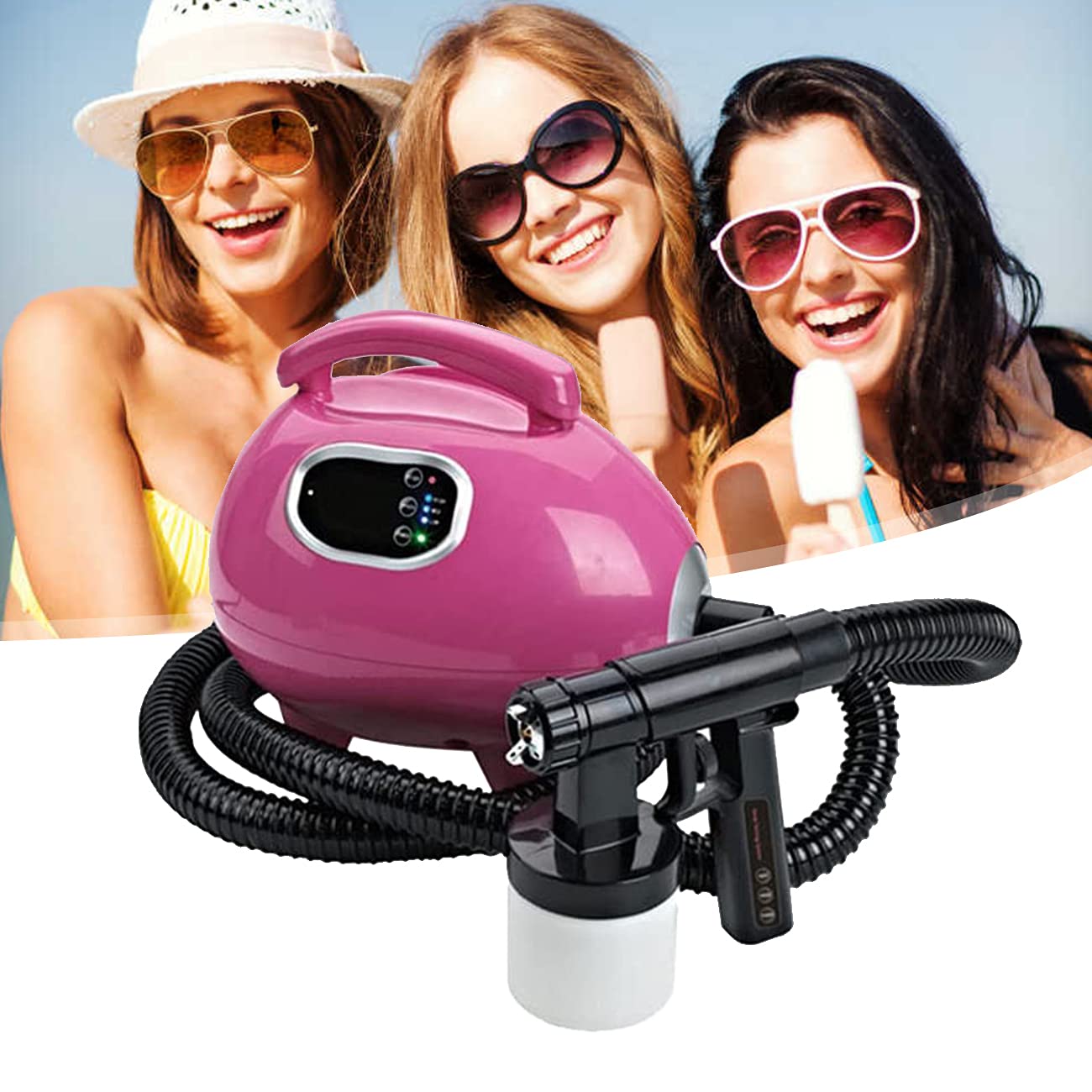 ZhiLianZhao Airbrush Tanning Machine, Spray Tanning Equipment, with Spray Tan Gun, for Improve Skin Tone, Short-term Bronzer,Pink