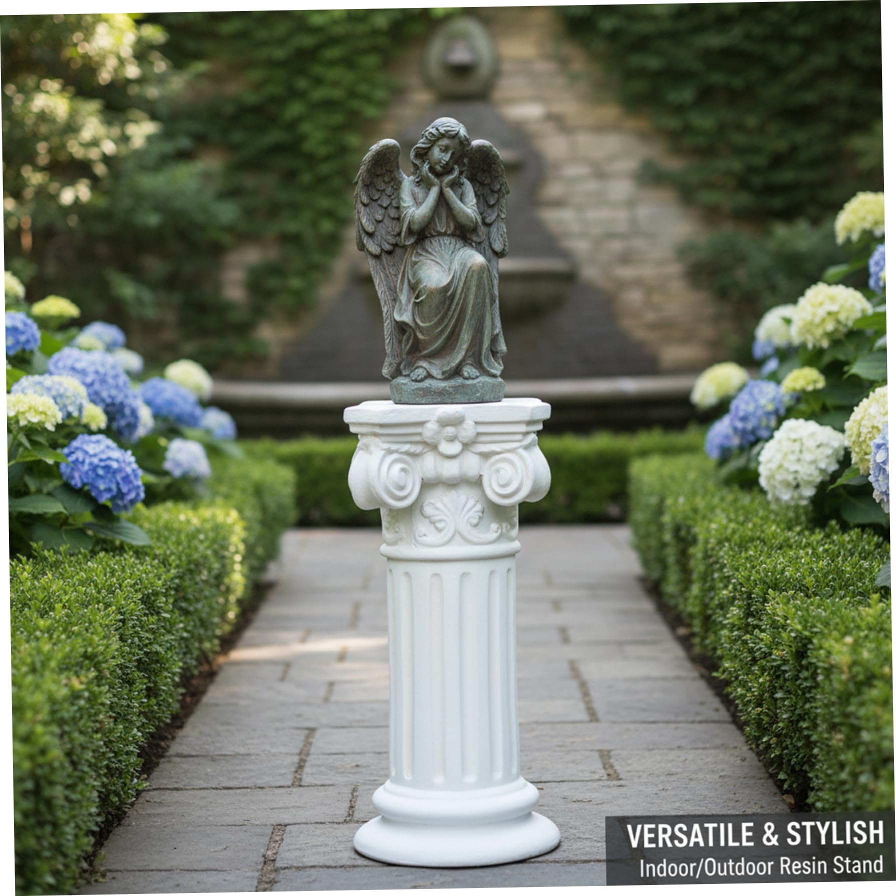Pedestal de Columna Romana Elegante Base de Resina Blanca para estatuas de jardín y decoración del hogar Soporte para Escultura de 40 cm de Altura.