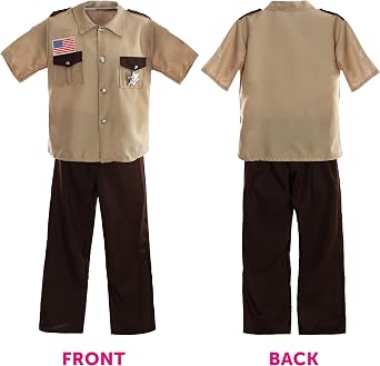 Mens US Sheriff Costume - Beige Shirt, Brown Trousers, Sheriff Badge - Adults Halloween Western Fancy Dress Costume