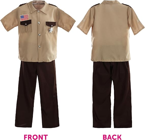 Mens US Sheriff Costume - Beige Shirt, Brown Trousers, Sheriff Badge - Adults Halloween Western Fancy Dress Costume