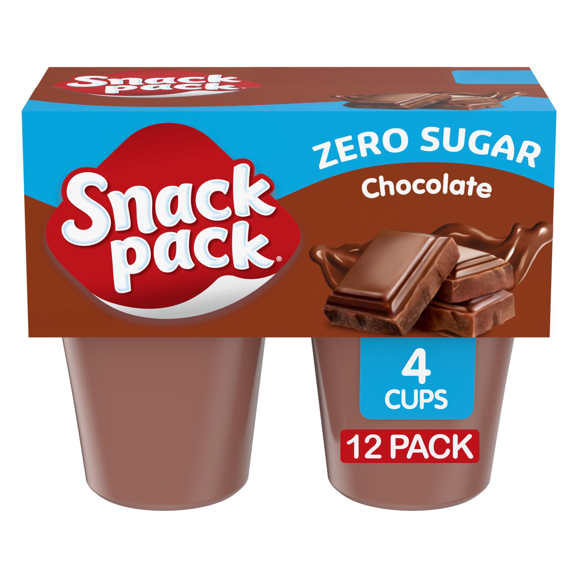 Snack Pack Zero Sugar Chocolate Flavored Pudding Cups, 3.25 oz., 4-Count (Pack of 12)