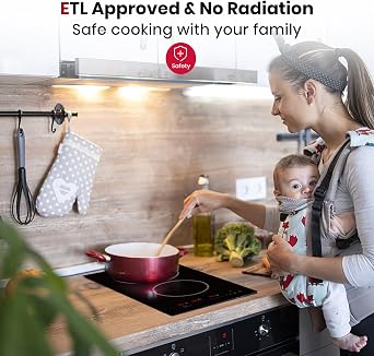 GASLAND 12 Inch Electric Cooktop 2 Burner ETL Certified, 3000W Built-in Electric Radiant Glass Stove Top with 16 Power Levels, 220V Ceramic Hob, Keep Warm, Slide Touch Control & Timer