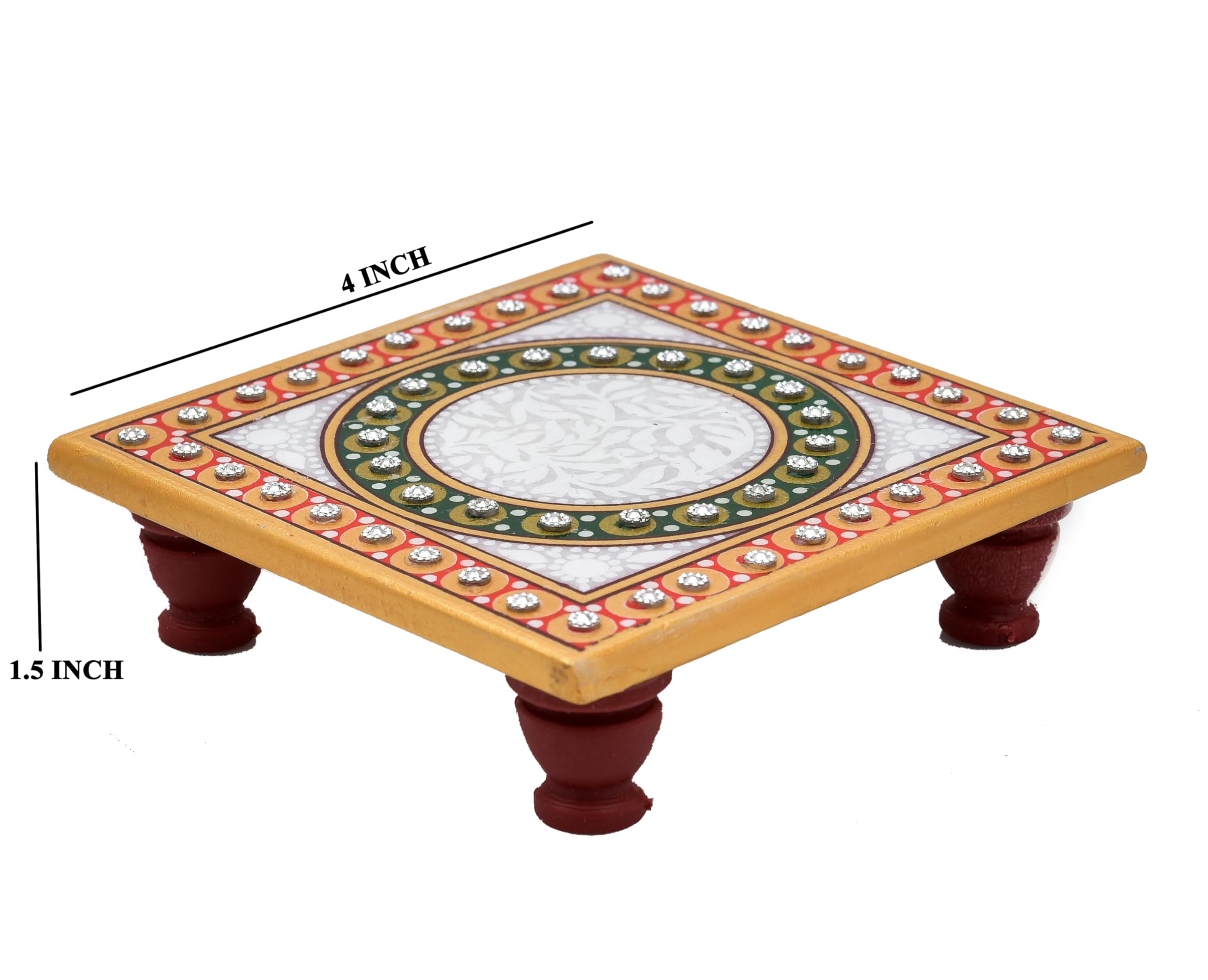 Designer Marble Pooja Chowki - Peacock & Flower Decor -4