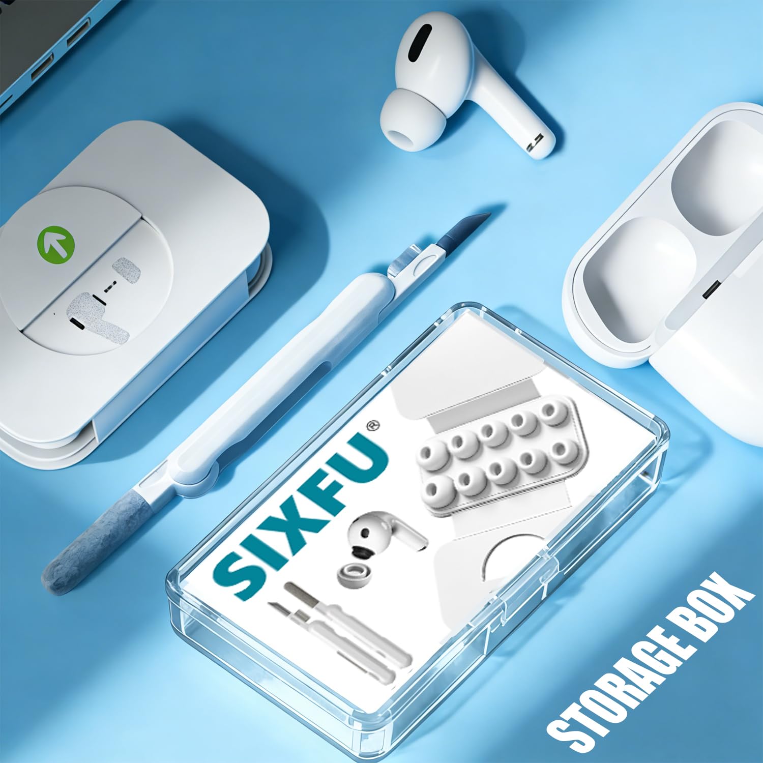 SIXFU Embouts de Remplacement Compatible AirPods Pro 1 & Pro 2 avec Boîte de Stockage et Kit de Nettoyage, Taille XS/S/M/L, Blanc