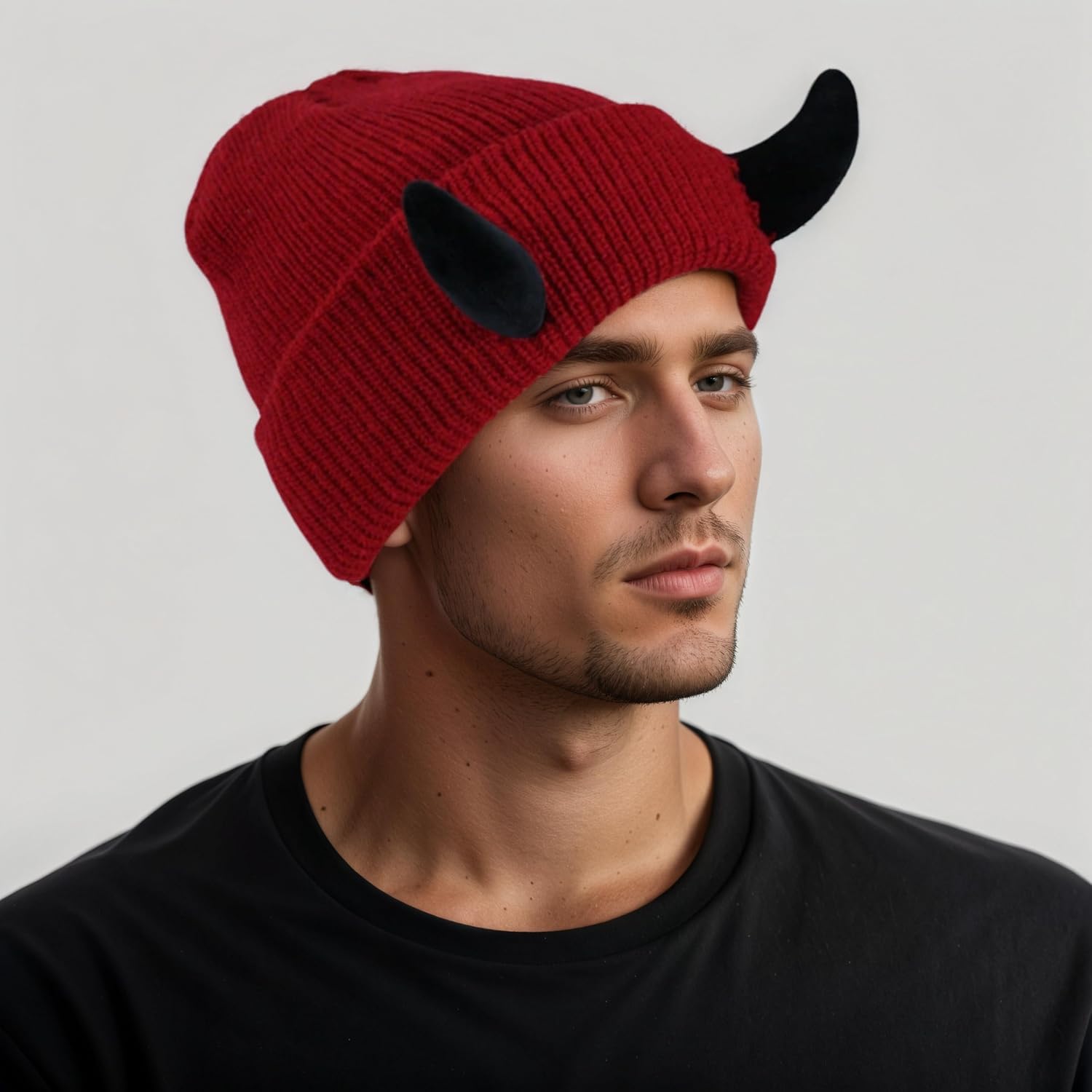 Womens Halloween Devil Horn Hat Skull Hat Warm Knitted Winter Beanie Cuffed Funny Alt Emo Scene Cap Y2k Accessories - Image 4