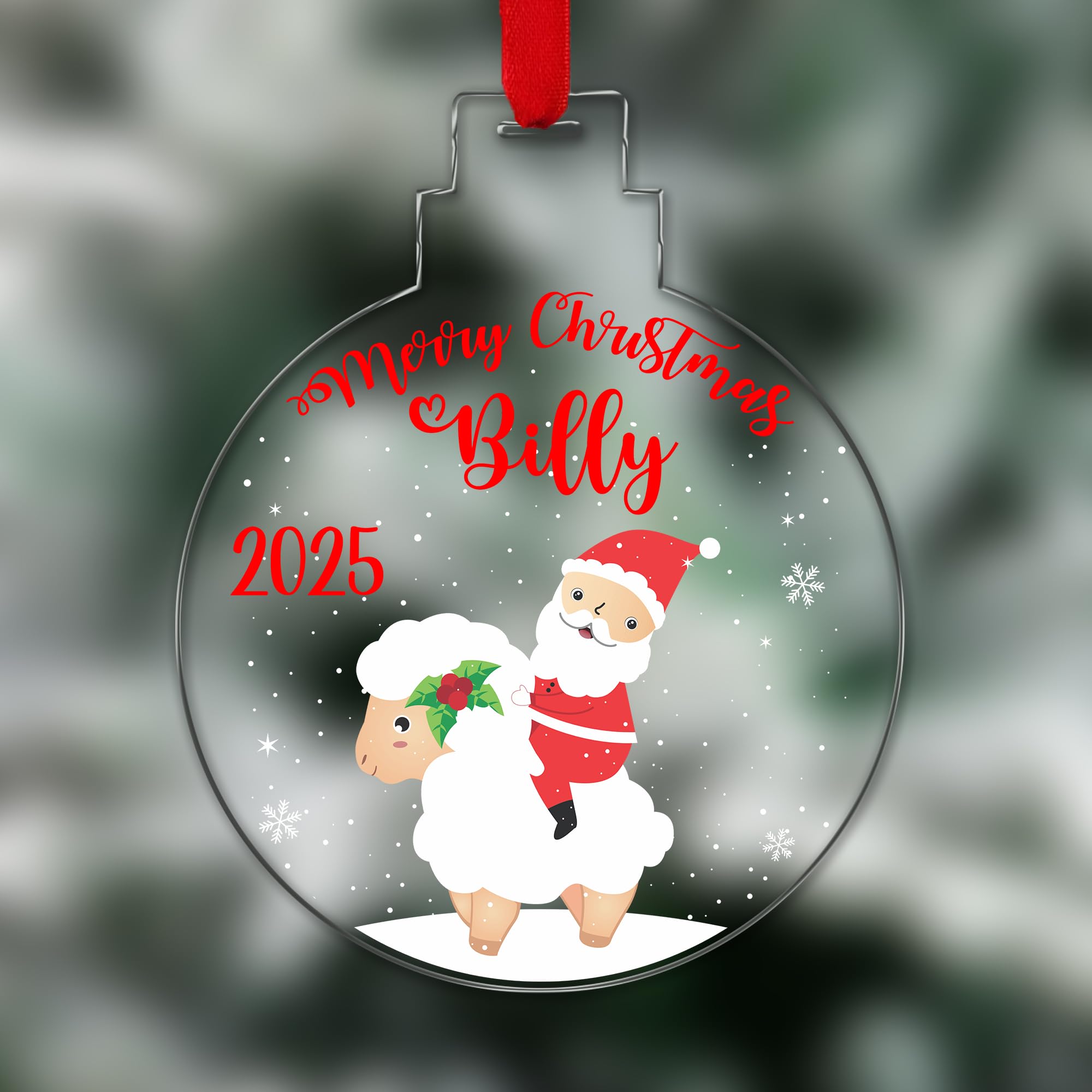 Kreatesquare Design 3 Personalised Christmas Tree Decorations Baubles With Cute Santa & Name | Xmas Tree Decoration Hanging Ornaments Personalised Bauble For Xmas Decorations