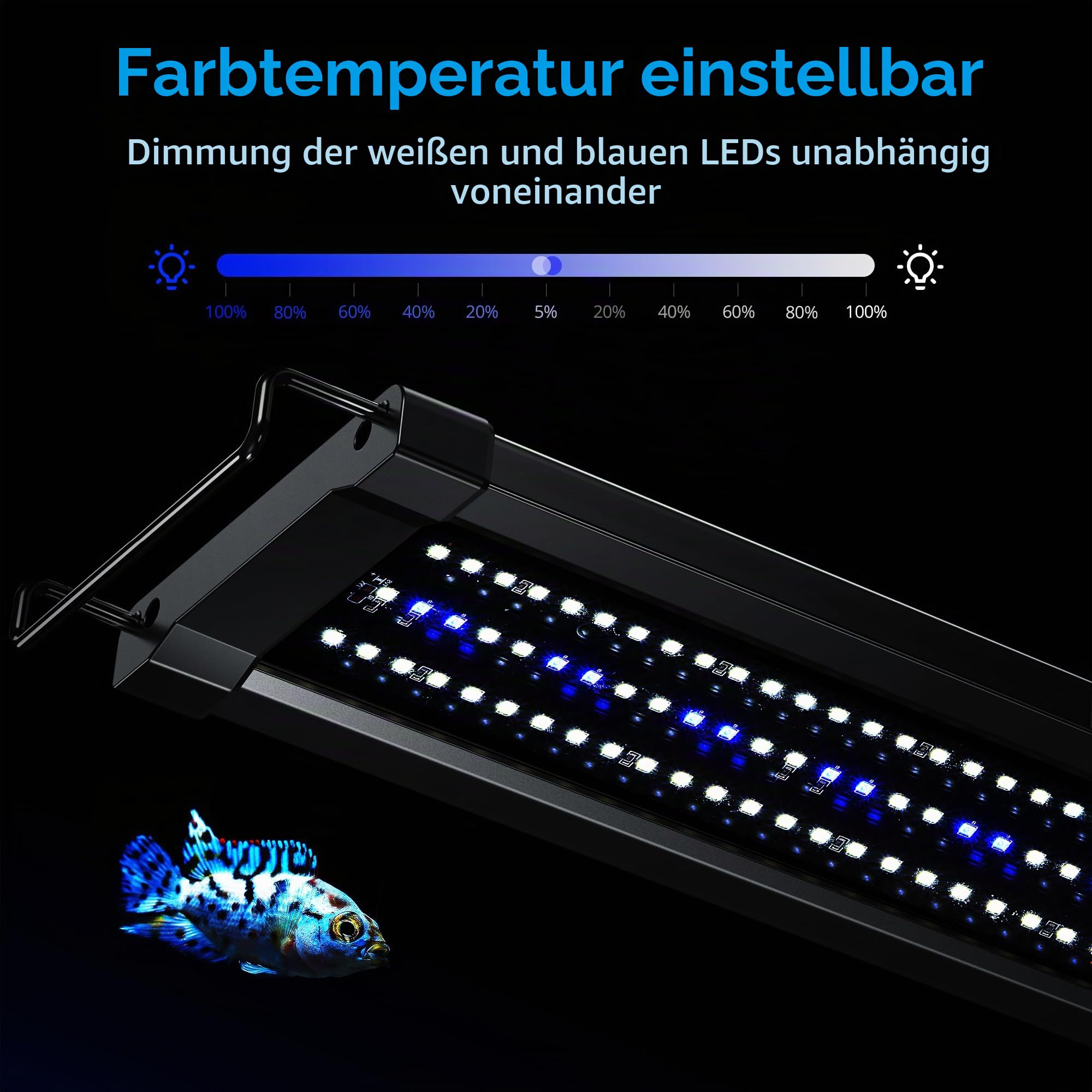 NICREW ClassicLED G2 Aquarium Beleuchtung, verstellbare LED Lampe mit Mondlicht, IP67 wasserdicht für Süßwasser-Aquarien, 60-80cm