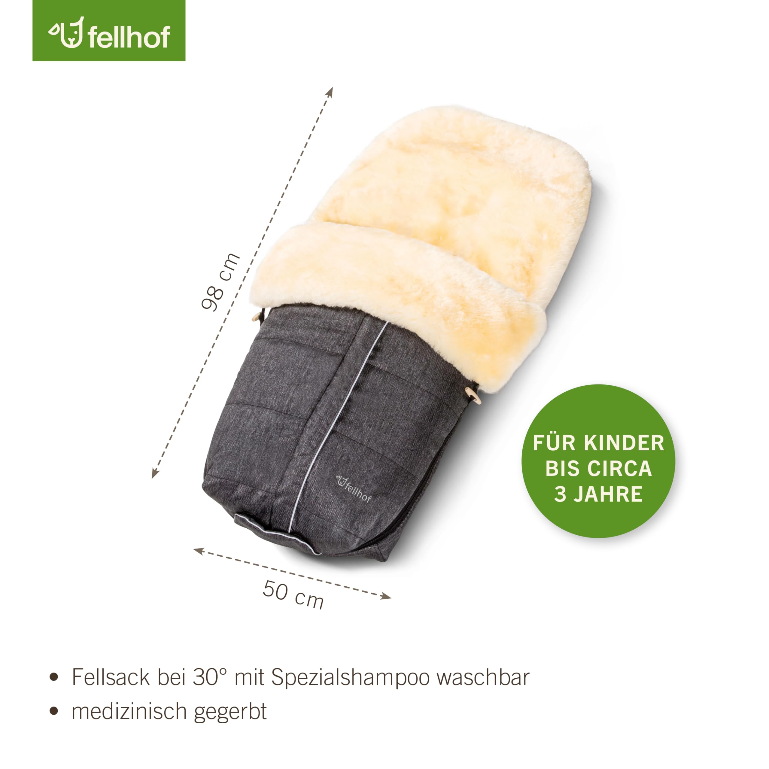 Fellhof ASPEN Lammfell Kinderwagen Fußsack | 50x98 cm | Merino-Lammfell | für ergonomische Buggys | wind- und wasserabweisend | graphit-melange (Vorgängermodell)