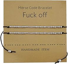 2 x Off Morse Code Bracelets Adjustable Beads Pendant Couple Friendship Jewellery Bracelets Set with Decription Card