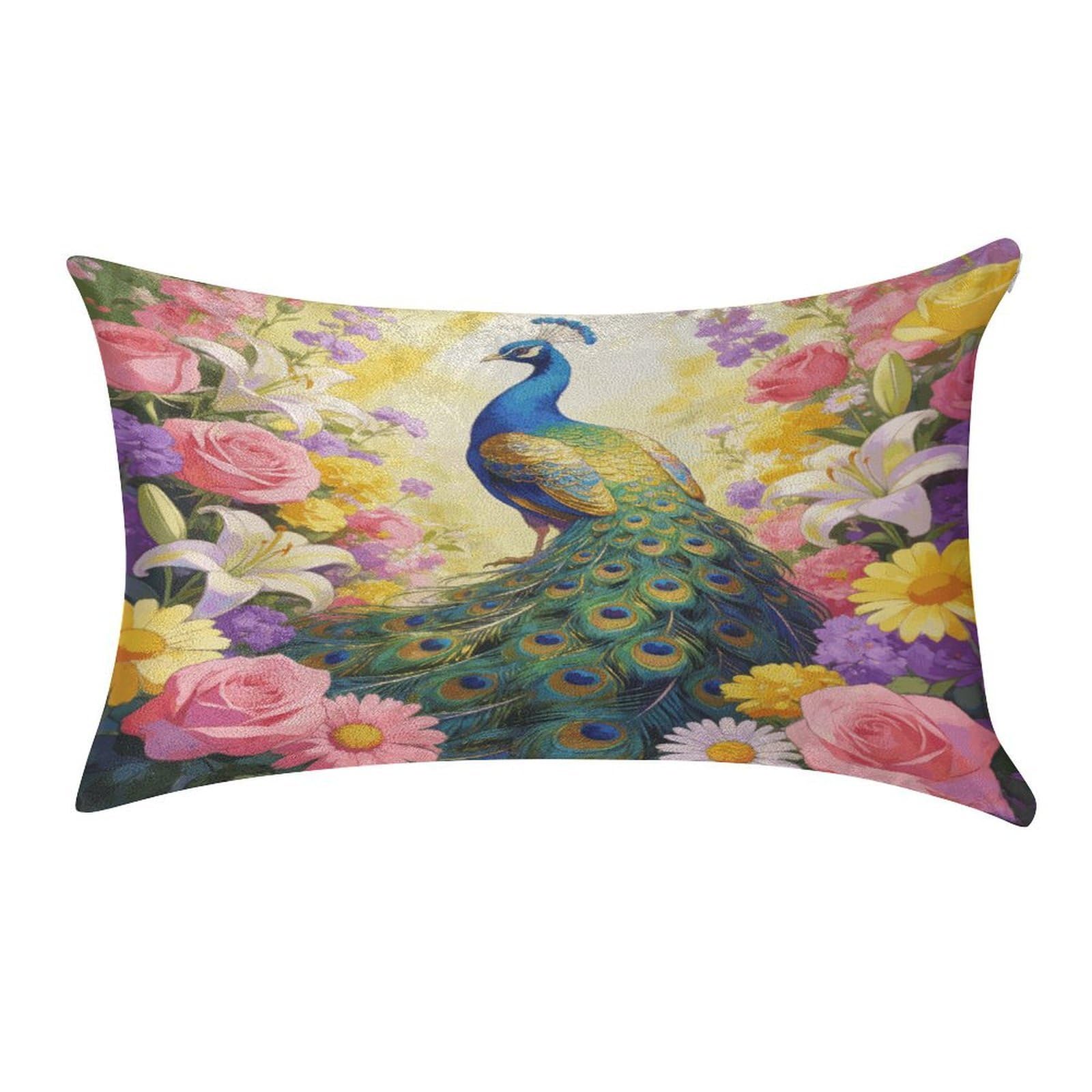 Fodpand Style Colorful Peacock With Floral Background Pillowcase,Elegant Designed Home Decor,Velvet Pillowcase,Soft And Cozy,Pillow Case Cover With Hidden Zipper For Bedroom, Sofa, Couch
