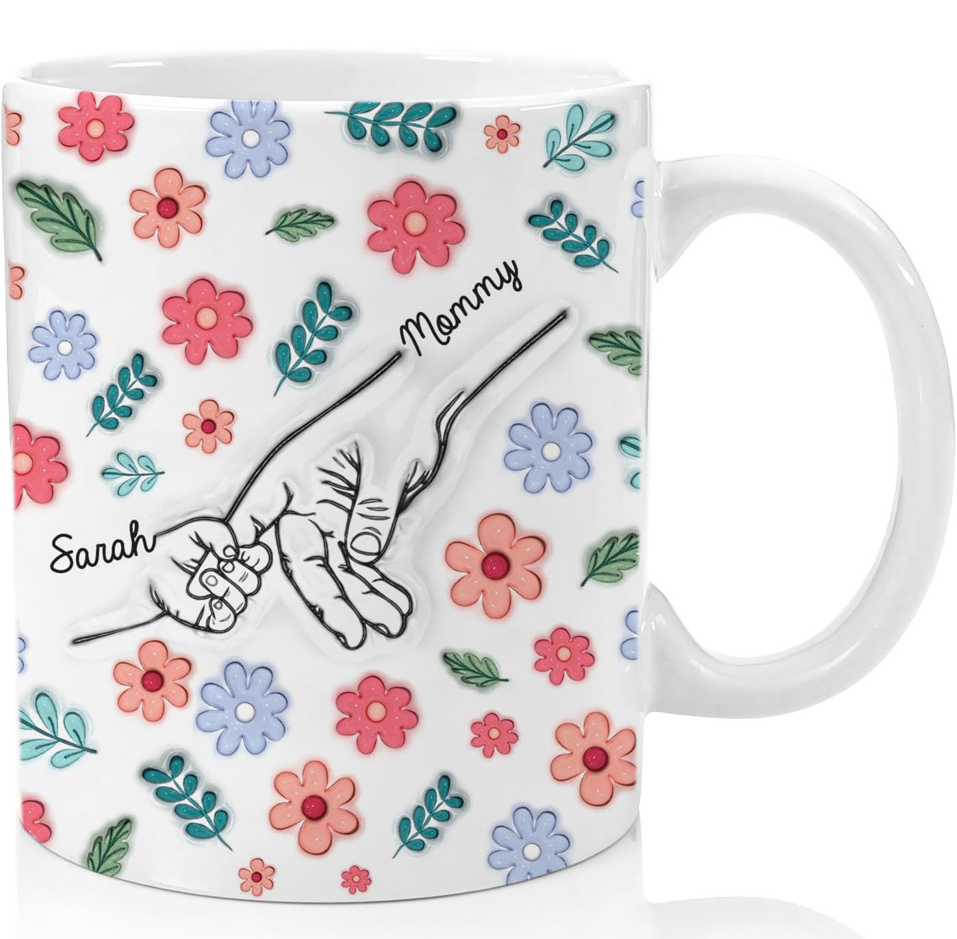 You Hold Our Hands, Also Our Hearts - Personalized 3D Effect Mother's Day Mug,Custom Gift for Mom or Grandma, Ceramic Cup from Daughter or Son, Best