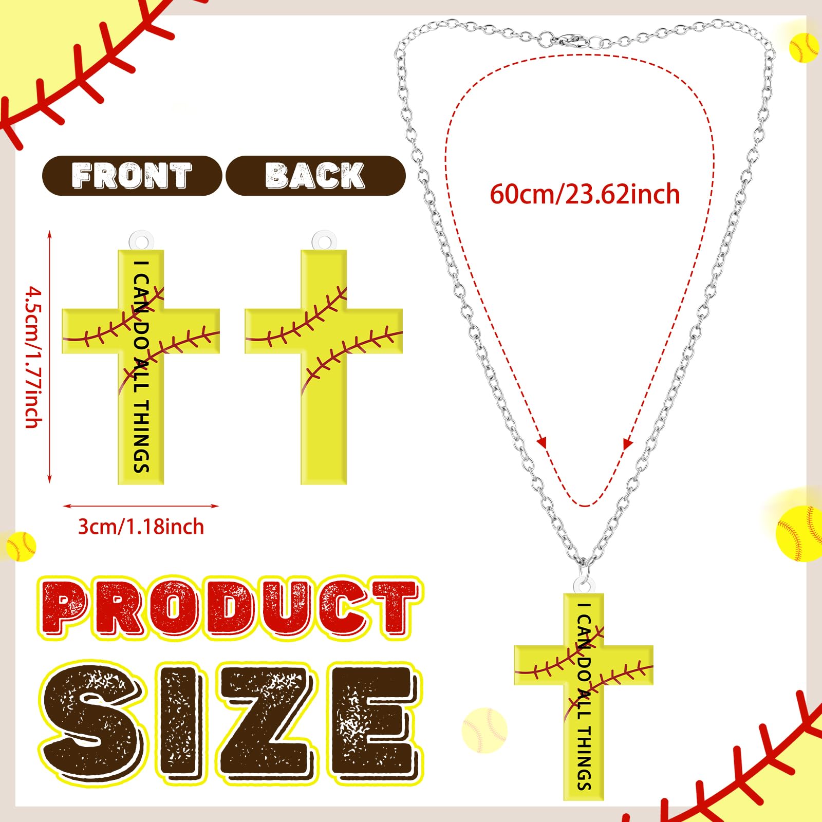 Kigeli 24 pezzi Softball Cross Sport Collana Gioielli Softball Catena Accessori ispiratori Fan Regalo per le Donne Accessori di squadra Softball Amanti Bomboniere