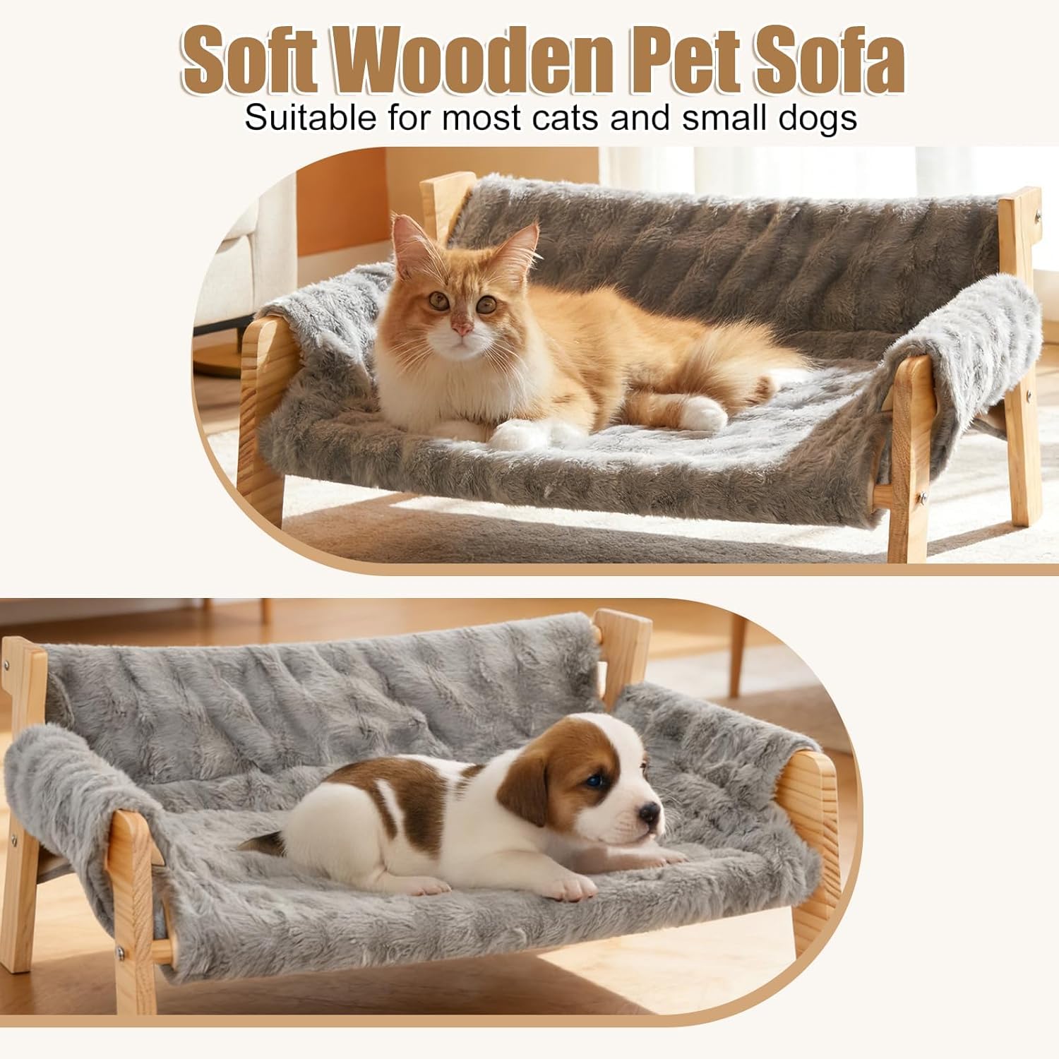 Cama grande para gatos, mullida, cojín para gatos de felpa, sofá para gatos elevado, cueva elevada con cojín lavable extraíble, 69 x 47 x 30 cm, cama para gatos, soporta 15 kg para gatos y