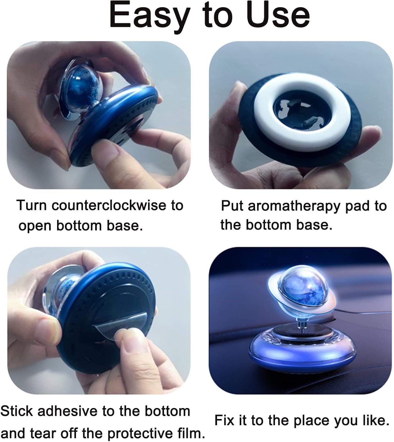 Car Air Fresheners Alloy Solar Energy Rotating Car Diffuser Planet Car Perfume with Long-lasting Aromatherapy Pad Car Decoration Interior Accessories For Car Home Office (Blue)