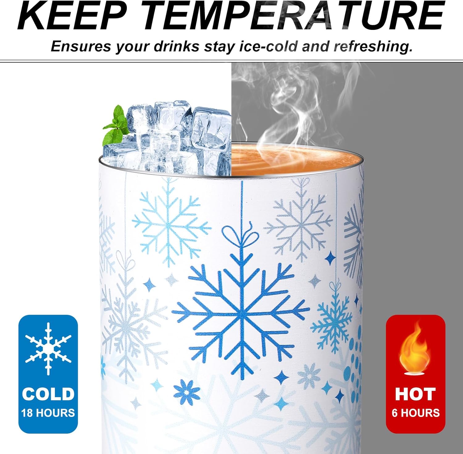 3 Pcs Christmas Tumbler with Straw Lid 20 oz Blue Winter Snowflakes Stainless Steel Double Walled Insulated Travel Coffee Cup for Xmas Winter Holiday Birthday Party Gifts - Image 5