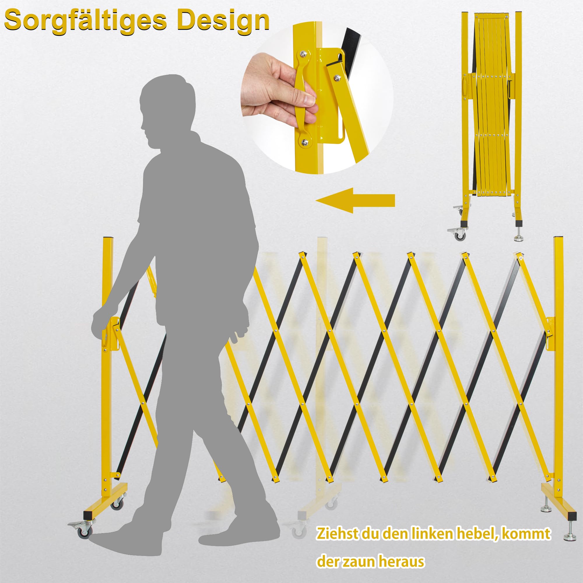 OUTMEE Griglia di barriera estensibile, griglia di chiusura a forbice, 270x120 cm, estraibile, per cantieri, stazione, scuola/garage, recinto a fisarmonica
