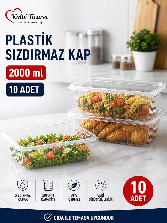 Plastic Storage Container 2000 gr 10 Plastic Lid Bowl Leak Proof Container Transparent Use Horse Bowl