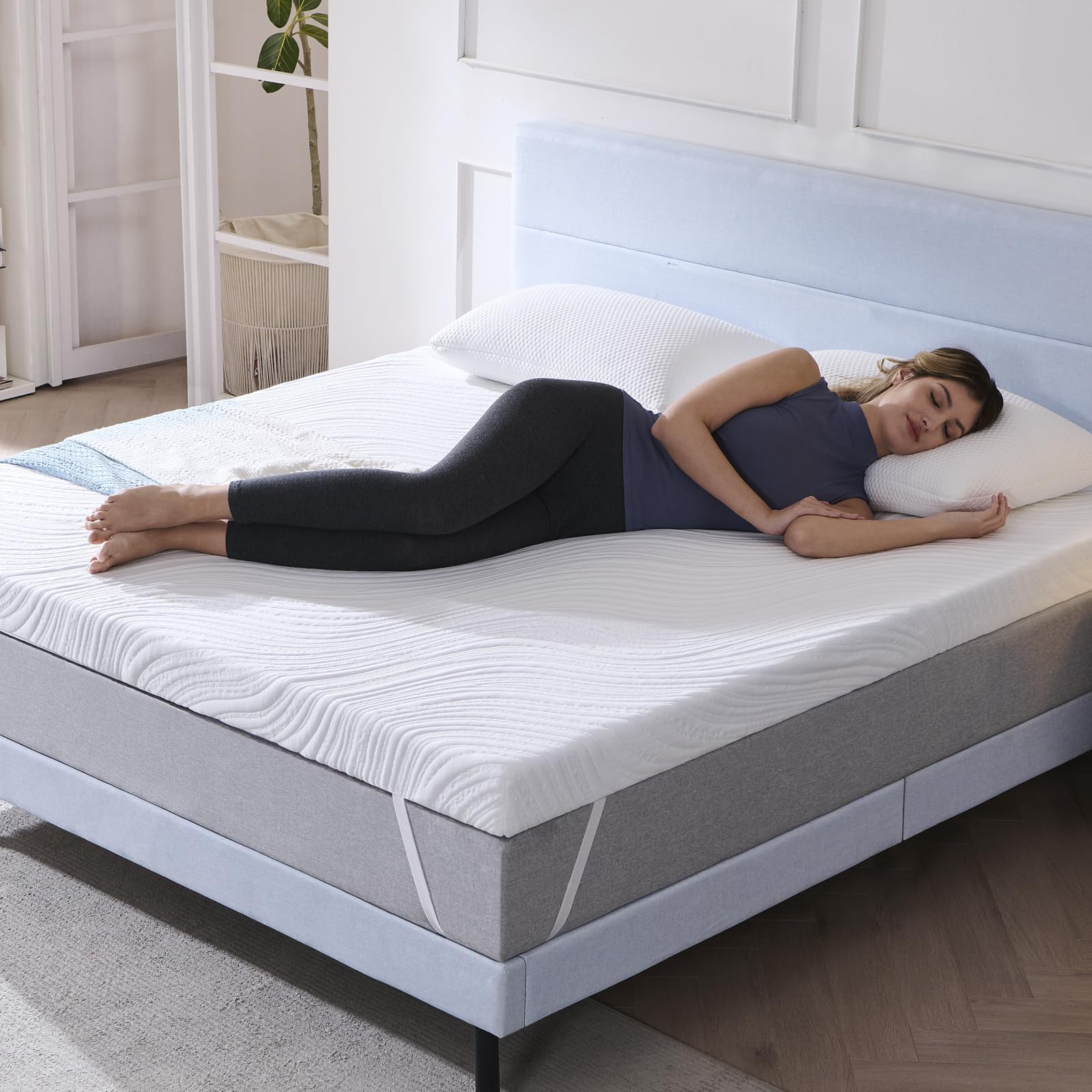 Hiimgo Surmatelas 160 x 200 x 7.5CM, Épaisseur 7.5CM, Surmatelas Memoire de Forme Gel,Absorbant et Respirant,avec Design Antidérapant，Housse de Matelas Amovible et Lavable.