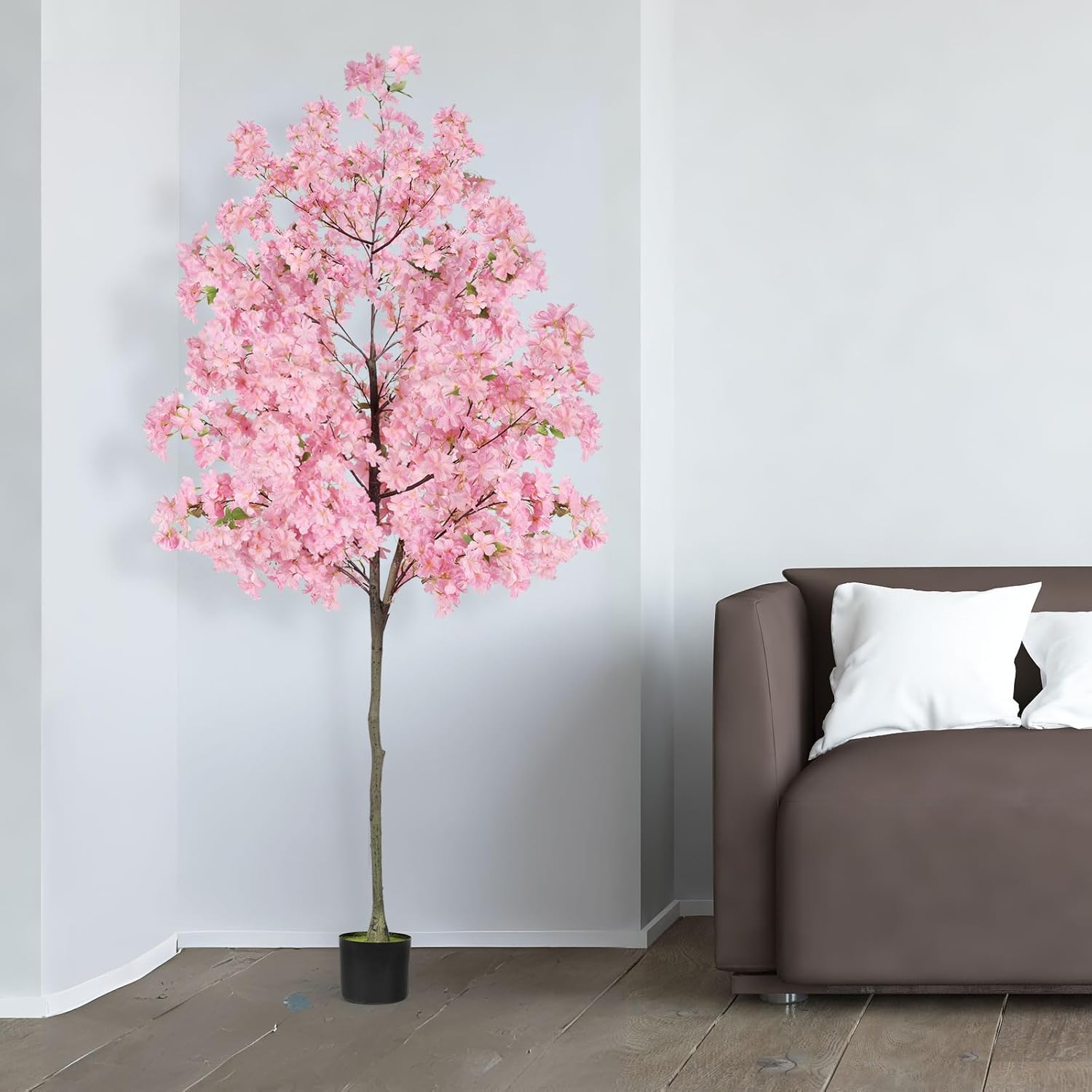 Cherry Blossom Artificial Tree, Fake Tree Faux Silk Plant with Plastic Nursery Pot,Artificial Plants for Home Office Indoor Decor