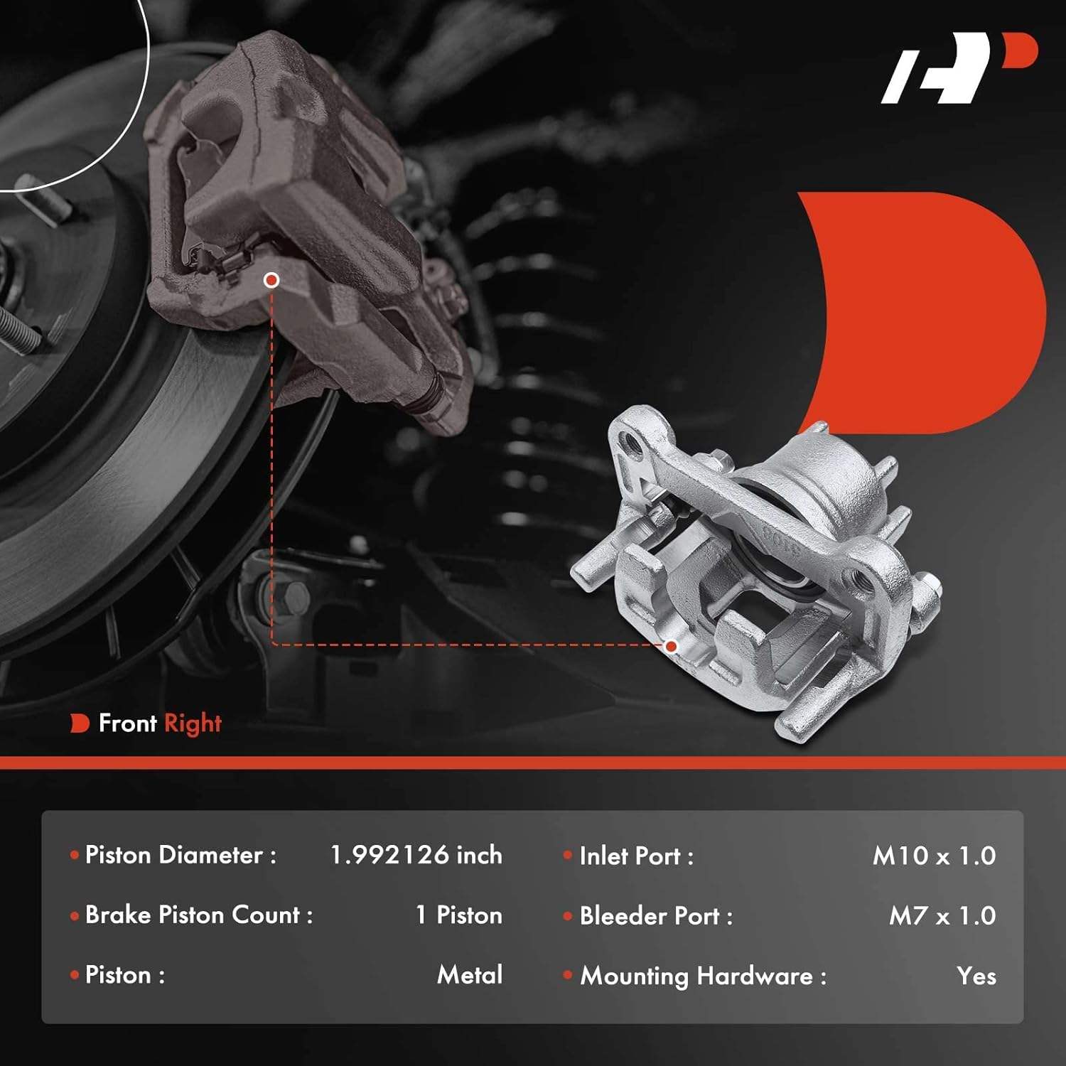 A-Premium Disc Brake Caliper Assembly with Bracket Compatible with Select Mitsubishi Models - Mirage 2014-2015 - Front Right Passenger Side