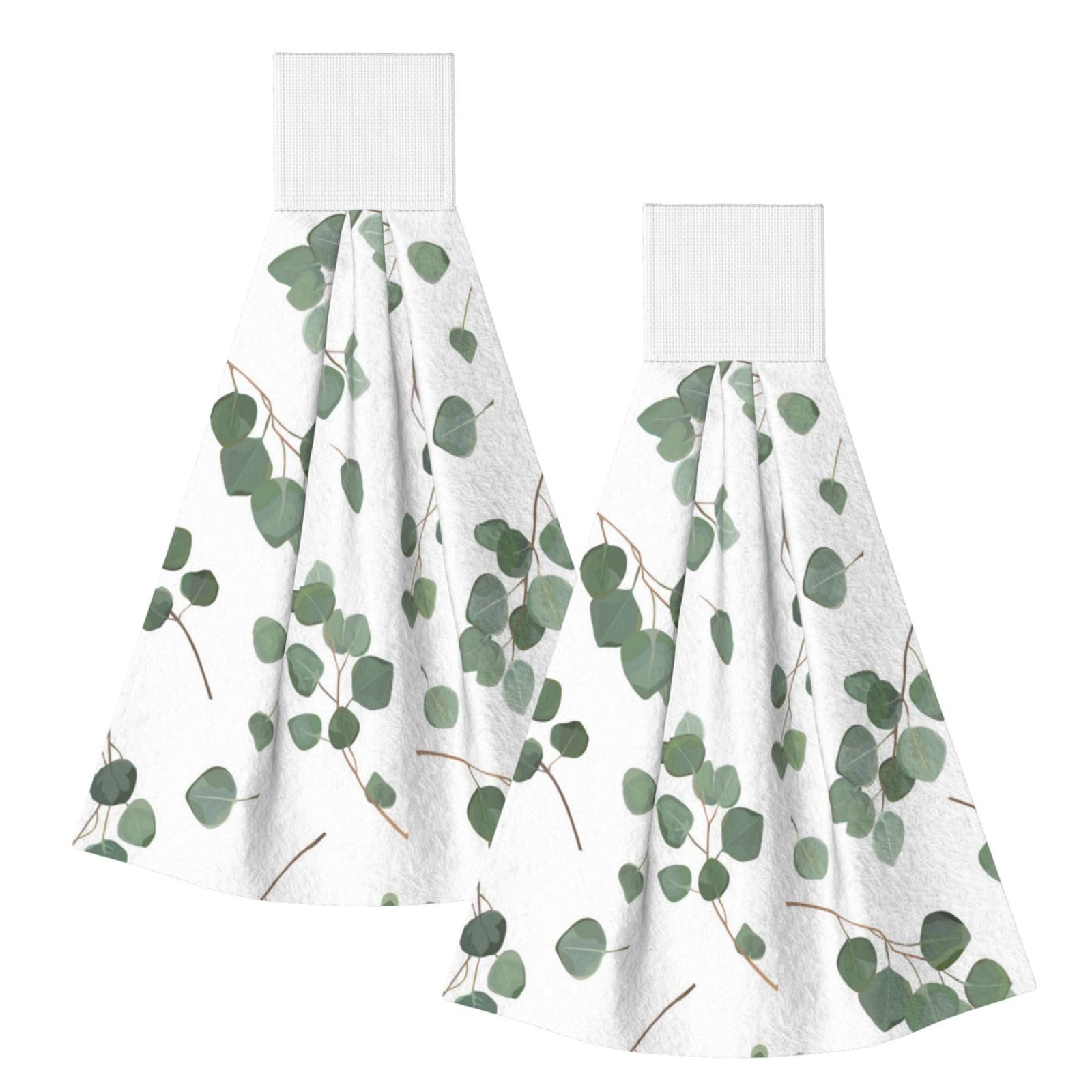 DOPKLNA Green Silver Dollar Eucalyptus, 2 Pcs Hanging Coral Fiber Hand Towels for Bathroom, Absorbent Kitchen Towels