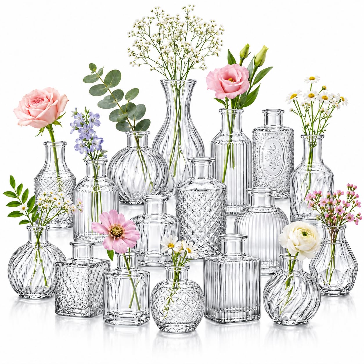 42 PCS Glass Bud Vase Set, Vintage Mini Vases for Flowers