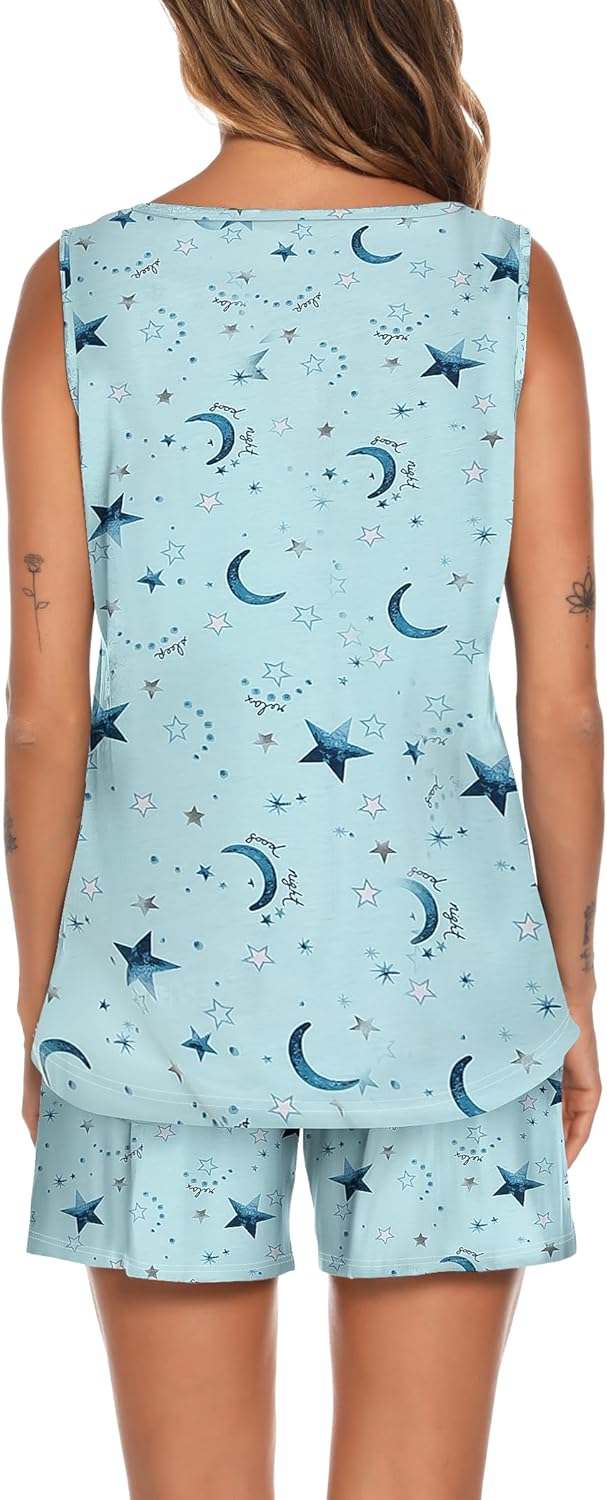 ENJOYNIGHT Women's Pajamas Set Sleeveless Tee and Shorts Sleepwear Tank Top Pjs Set With Pockets - Image 4