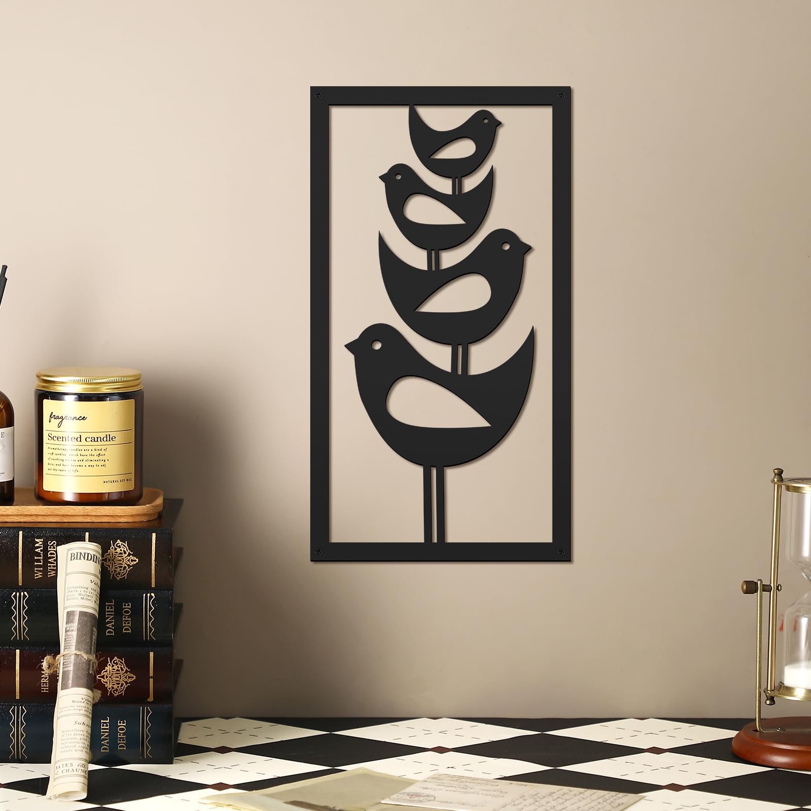 Tandefio Mid Century Wall Art Retro Birds Art Wall Decor Modern Metal Stacked Birds Art Atomic Age Birds Wall Decor for Home Living Room Wall Art Interior Decoration 15.8" x 8.7"