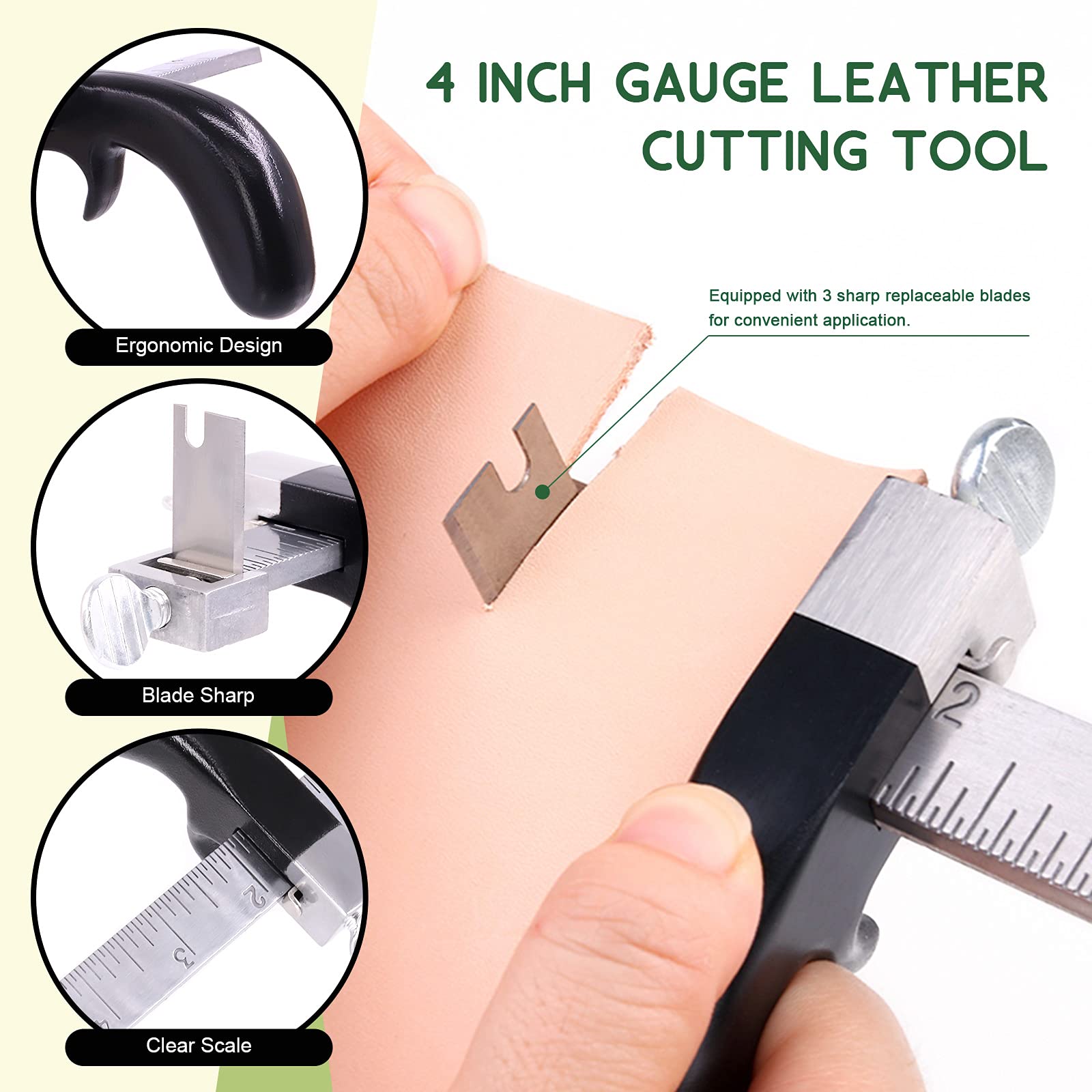 Keadic Professionelle Leder Arbeitswerkzeug Set enthalten Leder Schneidwerkzeug,4mm Schnürung Nähen Punch Set und verstellbarer Trennflügel Kompass, Lederkraft Kits für Leder Handwerk machen DIY Nähen