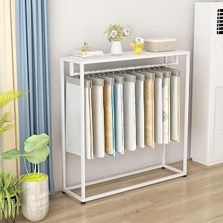 Estante de exhibición de tela de metal para el hogar textil nización, estantes móviles de almacenamiento de rollo de 120 cm, soporte textil de fácil acceso, color blanco, solución de almacenamiento