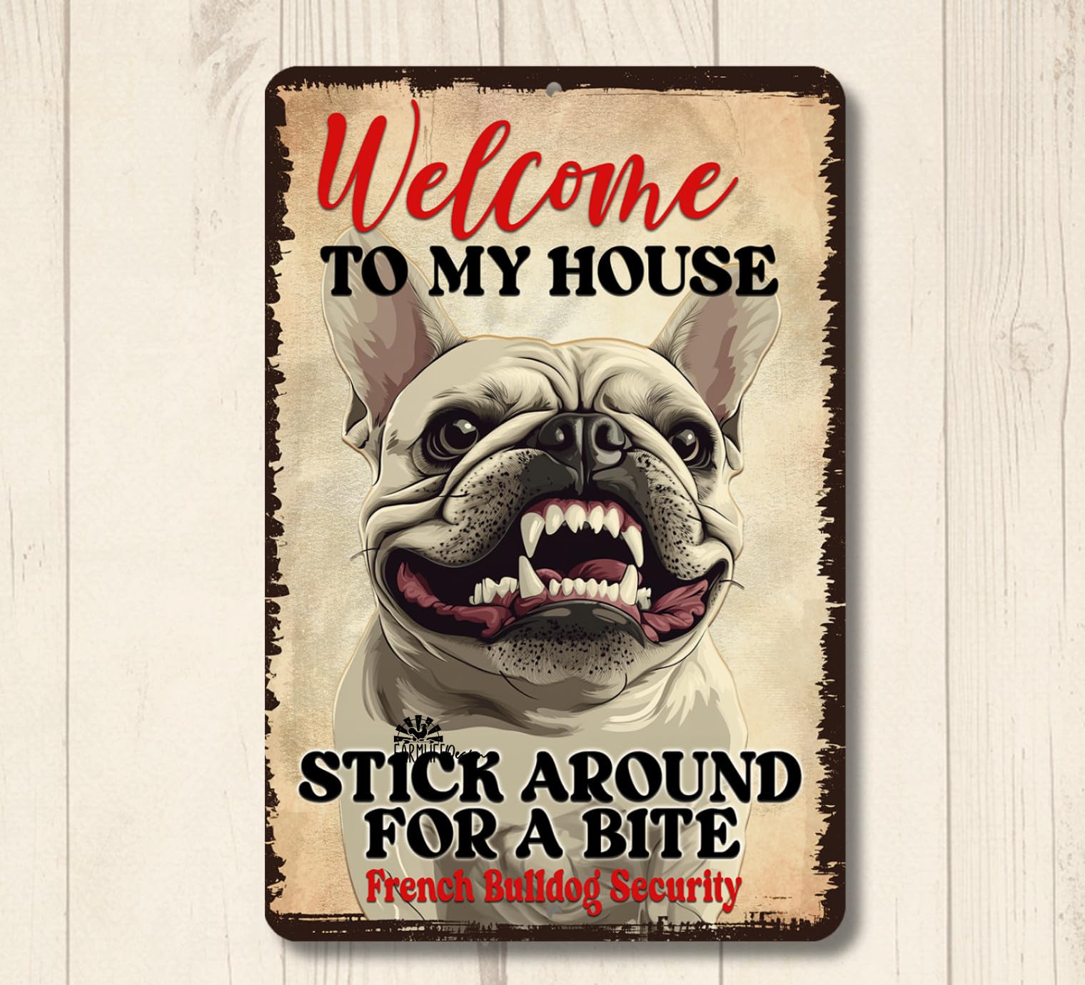 French Bulldog Welcome Yard House Sign funny bull dog security warning metal home decor