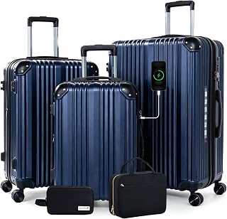3 Piece Luggage Sets Hardshell Expandable Suitcases Sets with Double Spinner Wheels Lightweight ABS+PC Checked Luggage with TSA Lock for Women Men Family Trips