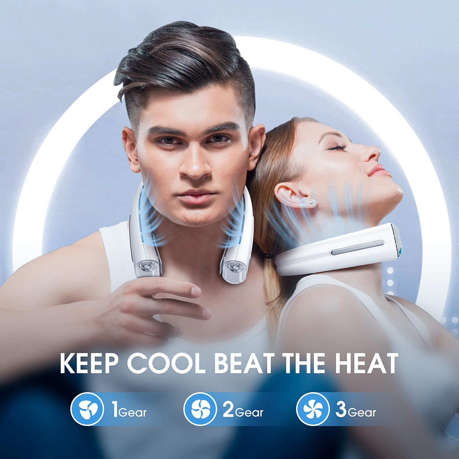 Urmaxs 6000 mAh Ventilatore da Collo Portatile,Silenziosi Portable Neck Fan,USB Ricaricabile Cuffie Ventilatore,3 Velocità Ventolino Portatile Senza Lama per Ufficio,Viaggi,Aria Aperta e Sport-Bianco