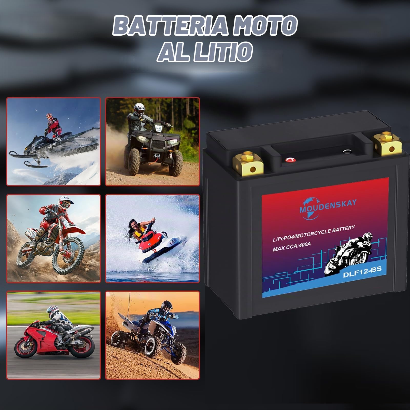 Batteria al Litio moto 12V Litio Batteria LiFePO4 YTX12-BS 6AH | LiFePO4 Powersports con BMS, 12.8V 6AH 400CCA di avvio del motore per moto, ATV, UTV,motoslitte e altro