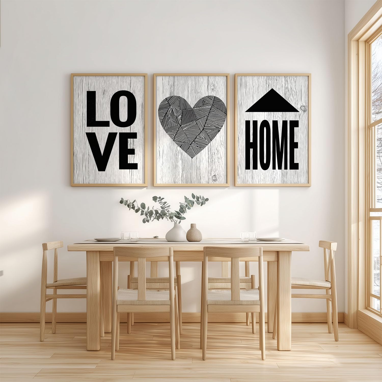 3-częściowy zestaw rustykalnych obrazów w kolorze kości słoniowej, 42 x 59,4 cm, dekoracja ścienna z napisem "Liebe Home" - plakat na płótnie, na parapetówkę, urodziny, rocznicę, Walentynki, wspaniała