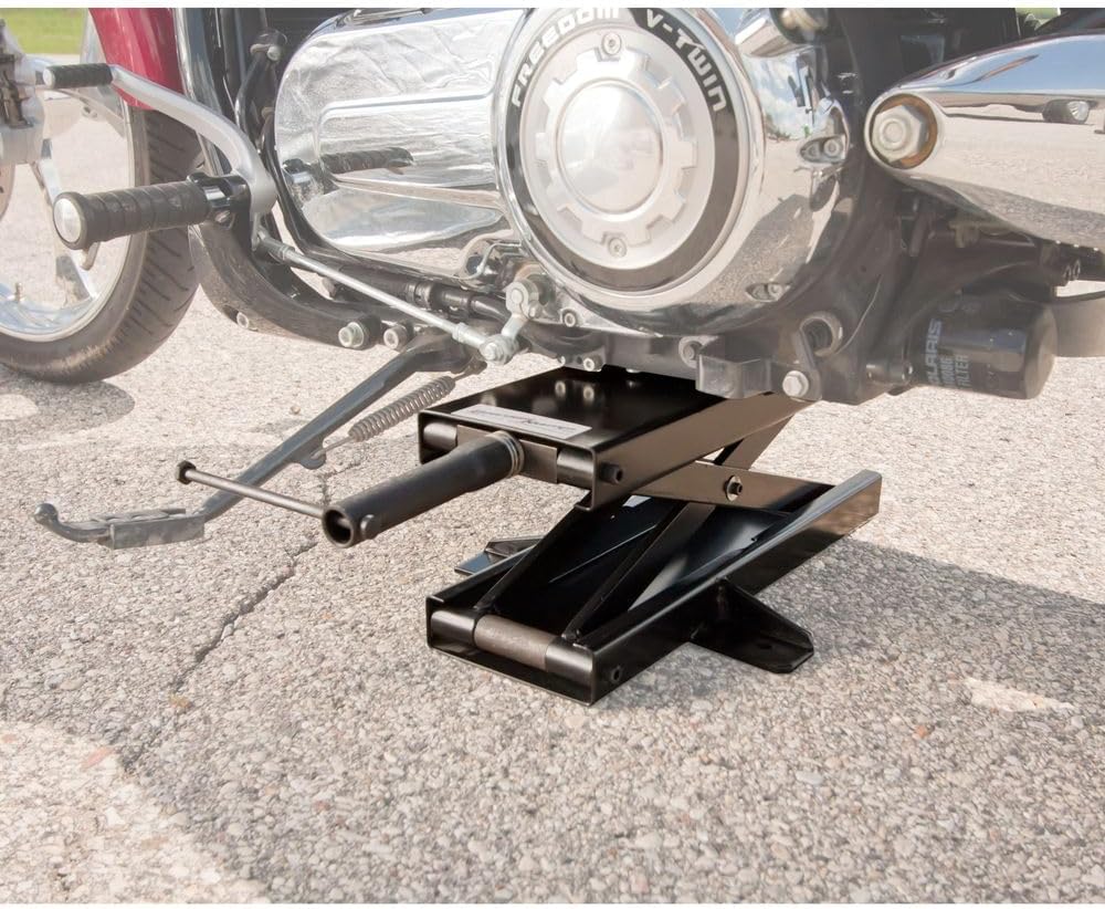 Black Widow Steel Motorcycle Jack - 1,100 lb. Capacity MC-Jack Front or Rear Tires, Hex Socket Handle, 3.75" - 16.25" Lift Height