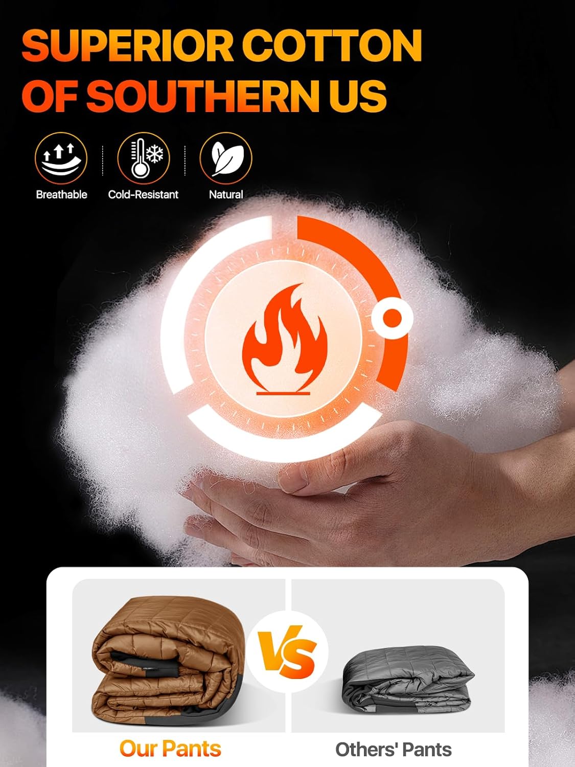 FREE SOLDIER Men's Warm Utility Puffy Quilted Insulated Pants Windproof Winter Pants (Small Brown) - Image 3