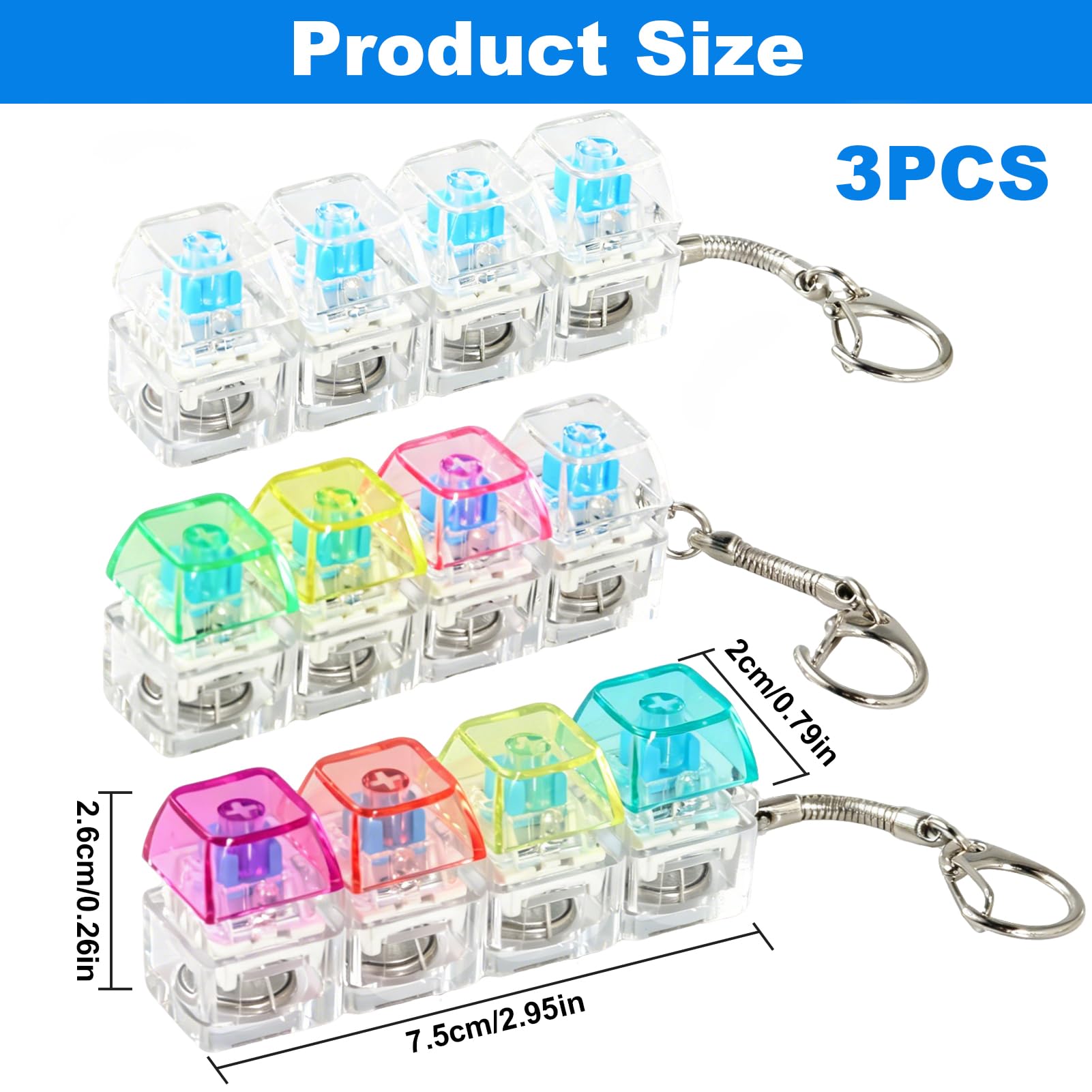 Pack De 3 Teclados Fidget Con Luz LED Y Llavero Antiestrés De 4 Botones – Clicker Portátil Y Mini Mecánico Para Aliviar El Estrés En Oficina Y Uso Diario