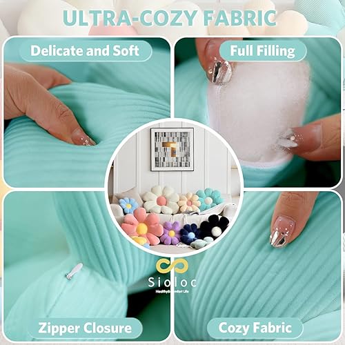 Miniatura 6 de Sioloc - Almohada en forma de flor, cojín de suelo, cojín de asiento, bonita decoración de habitación y almohada de felpa para dormitorio, sofá y