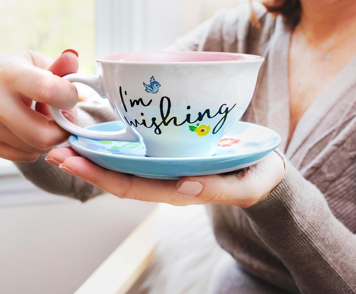 Disney Snow White and the Seven Dwarfs I'm Wishing Ceramic Teacup and Saucer | Tea Party Set For Coffee, Espresso, Mocha