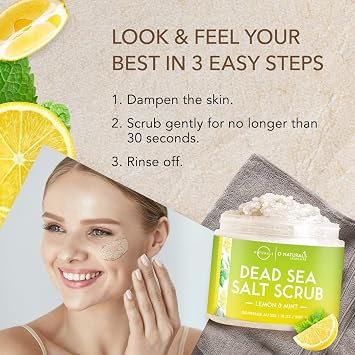 O Naturals Lemon Mint Dead Sea Salt Body Scrub – Natural Body Exfoliator Scrub, Skin Exfoliating Products for Body & Feet, Foot Exfoliator Scrub, Hydrating Body Scrub