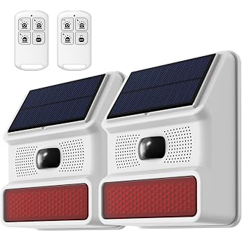 Wireless Smart Outdoor Siren with Solar WiFi Panel Motion Sensor 2 Pack Loud Alarm and Flashing Strobe App Control Wireless Siren