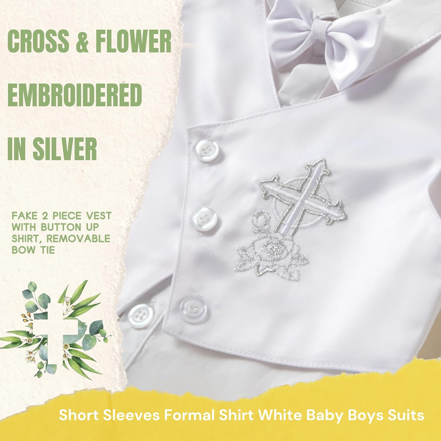 Booulfi Baptism Outfits for Boys Baby Boy Outfits Christening Gifts White Suits with Dress Shirt Pants - Image 4